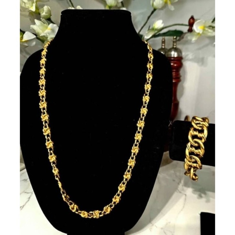 Vintage Anne Klein Matte Gold Tone Swirl Knot Link Necklace and Bracelet Set